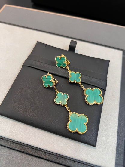 [⭐Luxery]CLOVER MALACHITE 3 MOTIFS GOLD