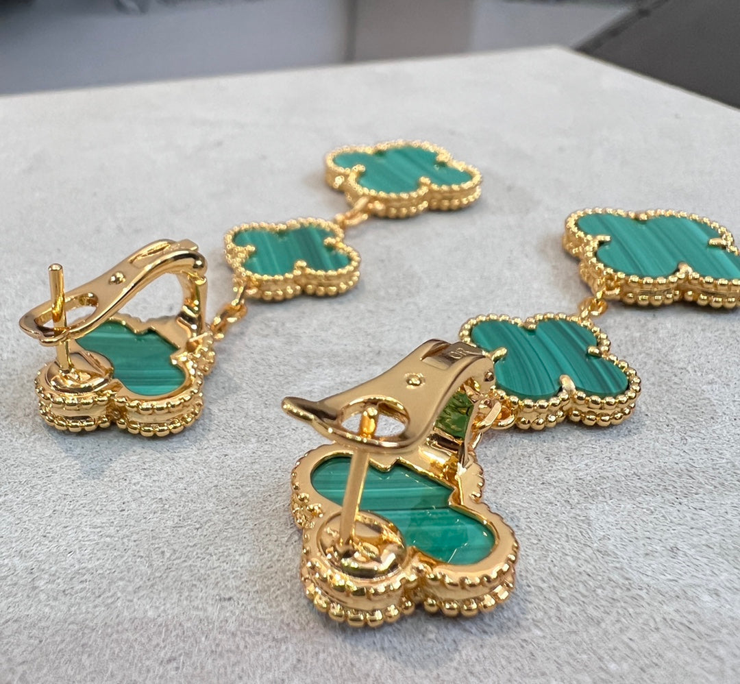 [⭐Luxery]CLOVER MALACHITE 3 MOTIFS GOLD