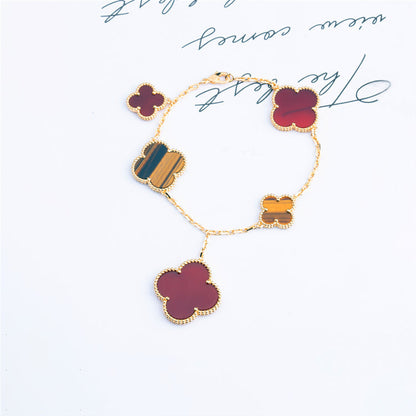 [⭐Luxery]CLOVER BRACELET 5 MOTIFS CARNELIAN TIGER EYE