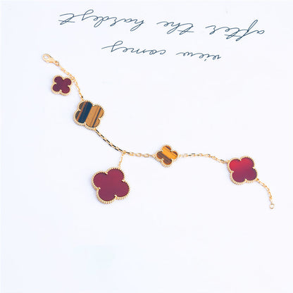 [⭐Luxery]CLOVER BRACELET 5 MOTIFS CARNELIAN TIGER EYE