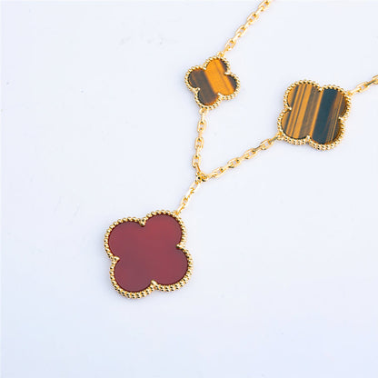 [⭐Luxery]CLOVER BRACELET 5 MOTIFS CARNELIAN TIGER EYE