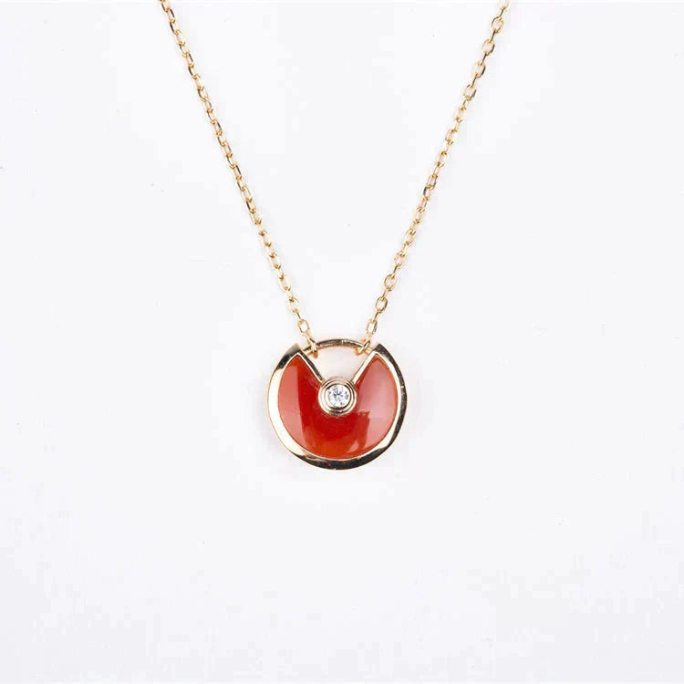 [⭐Luxery]AMULETTE GOLD CARNELIAN ONYX NECKLACE