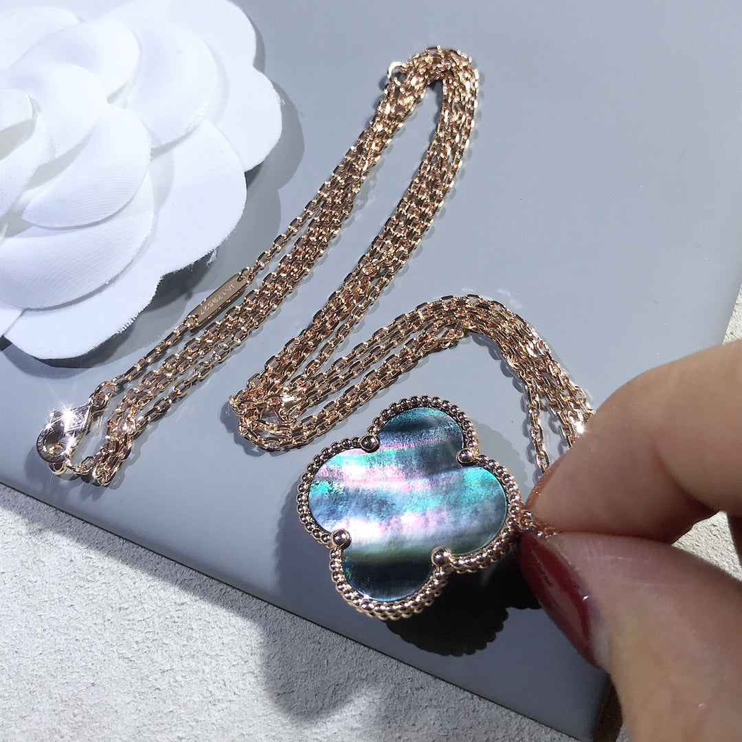 [⭐Luxery]CLOVER 25MM GOLD DARK MOP BIG CLOVER NECKLACE