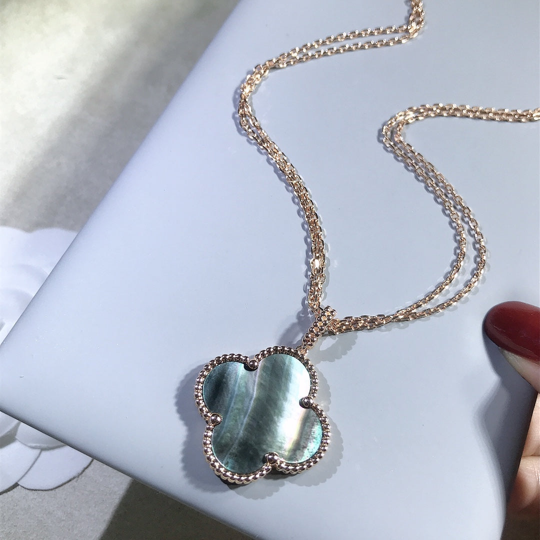 [⭐Luxery]CLOVER 25MM GOLD DARK MOP BIG CLOVER NECKLACE