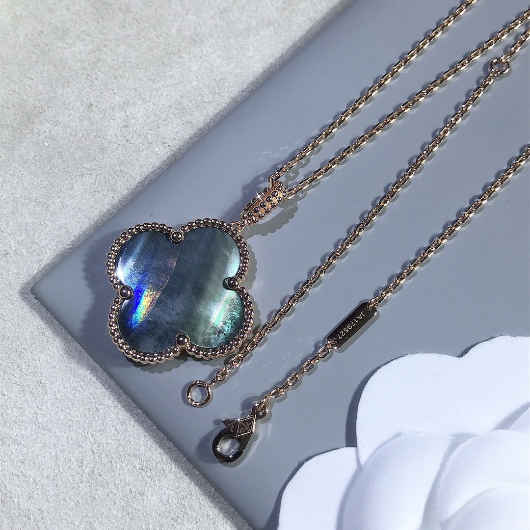 [⭐Luxery]CLOVER 25MM GOLD DARK MOP BIG CLOVER NECKLACE