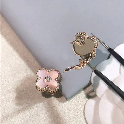 [⭐Luxery]CLOVER MEDIUM 1 MOTIFS  PINK MOP DIAMOND EARRINGS