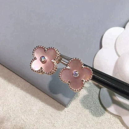 [⭐Luxery]CLOVER MEDIUM 1 MOTIFS  PINK MOP DIAMOND EARRINGS