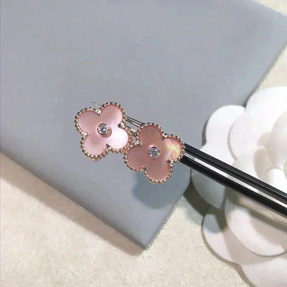 [⭐Luxery]CLOVER MEDIUM 1 MOTIFS  PINK MOP DIAMOND EARRINGS