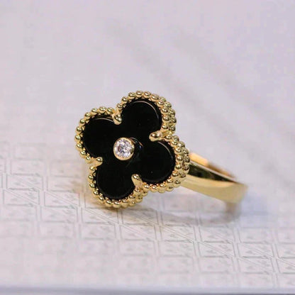 [⭐Luxery]CLOVER ONYX RING GOLD DIAMOND