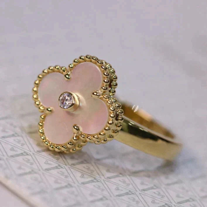 [⭐Luxery]CLOVER PINK MOP RING GOLD DIAMOND