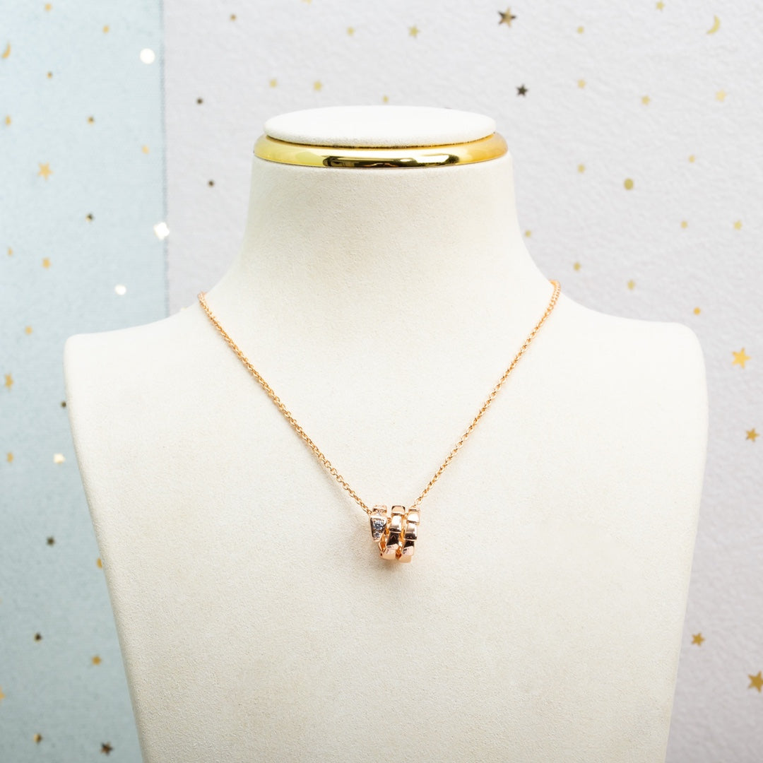 [⭐Luxery]SERPENTI PINK GOLD NECKLACE DIAMOND