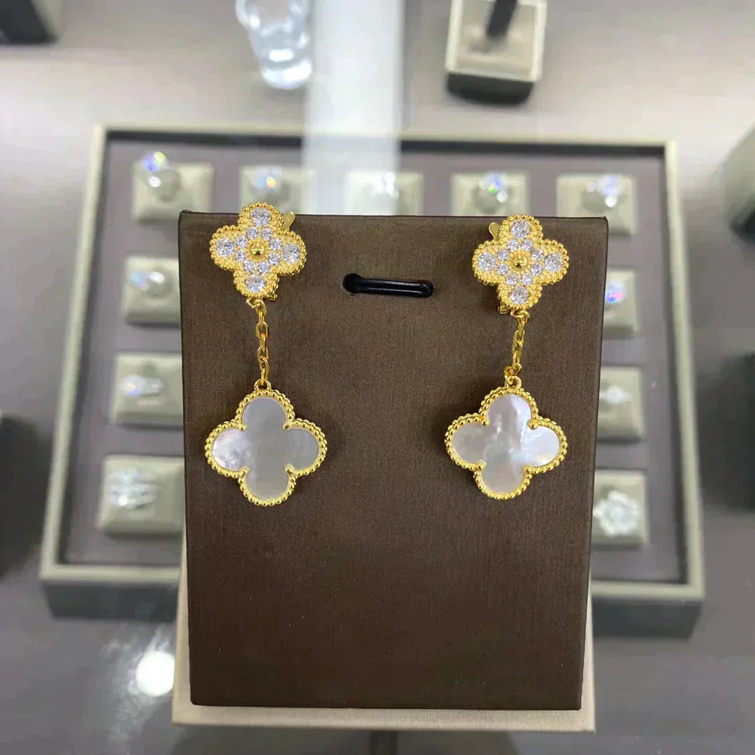 [⭐Luxery]CLOVER  2 MOTIFS  DIAMOND  EARRINGS (MULTIPLE CHOICESç´