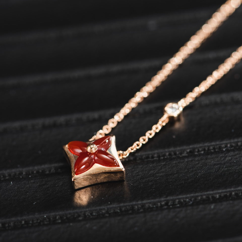[⭐Luxery]STAR NECKLACE PINK GOLD 1 DIAMOND