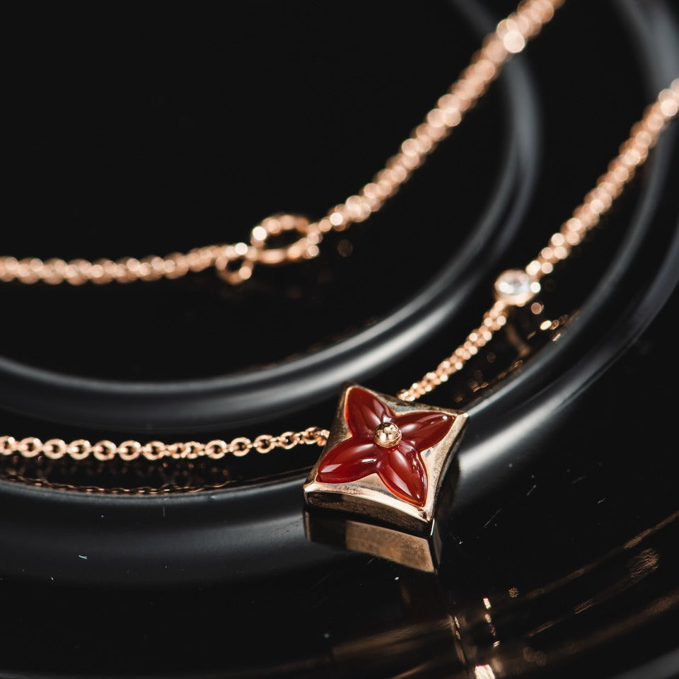 [⭐Luxery]STAR NECKLACE PINK GOLD 1 DIAMOND