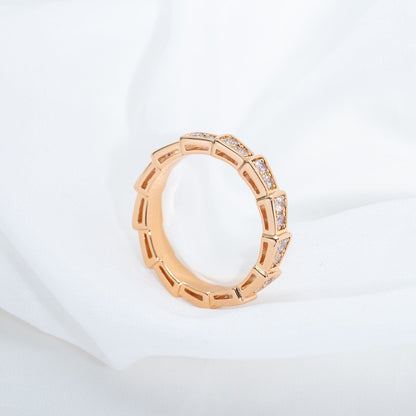 [⭐Luxery]SERPENTI RING PINK GOLD DIAMOND PAVED 3MM