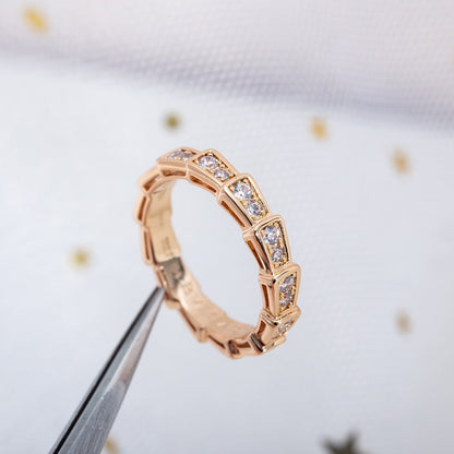 [⭐Luxery]SERPENTI RING PINK GOLD DIAMOND PAVED 3MM