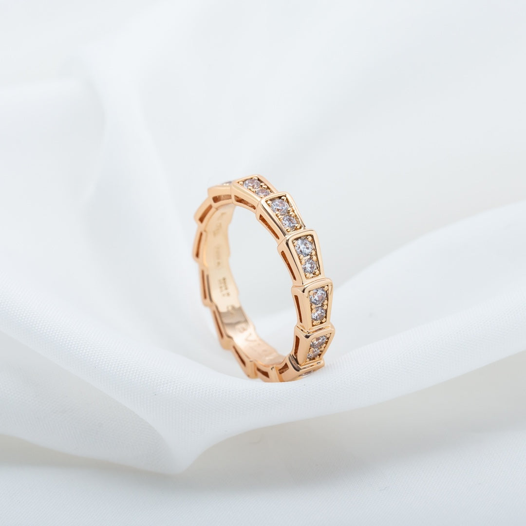 [⭐Luxery]SERPENTI RING PINK GOLD DIAMOND PAVED 3MM