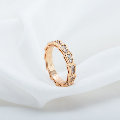 [⭐Luxery]SERPENTI RING PINK GOLD DIAMOND PAVED 3MM