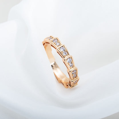 [⭐Luxery]SERPENTI RING PINK GOLD DIAMOND PAVED 3MM