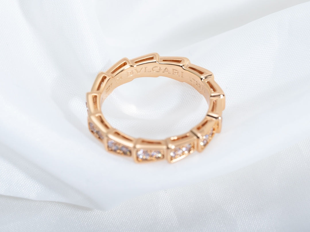 [⭐Luxery]SERPENTI RING PINK GOLD DIAMOND PAVED 3MM