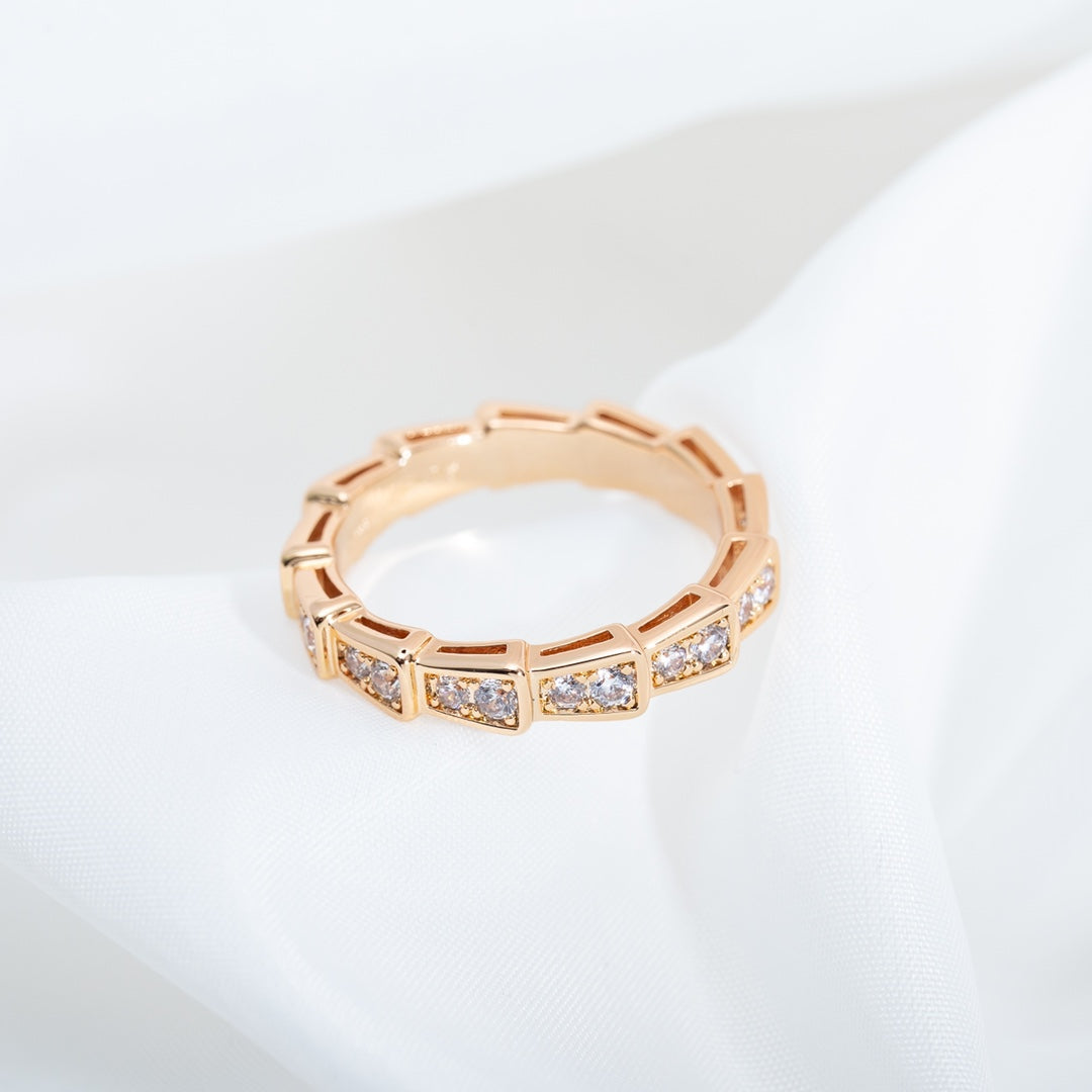 [⭐Luxery]SERPENTI RING PINK GOLD DIAMOND PAVED 3MM