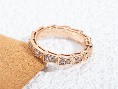 [⭐Luxery]SERPENTI RING PINK GOLD DIAMOND PAVED 3MM