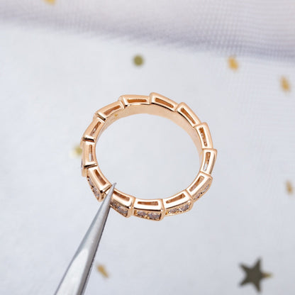 [⭐Luxery]SERPENTI RING PINK GOLD DIAMOND PAVED 3MM