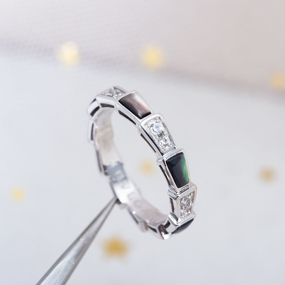 [⭐Luxery]SERPENTI RING SILVER  DIAMOND BLACK MOP 3MM
