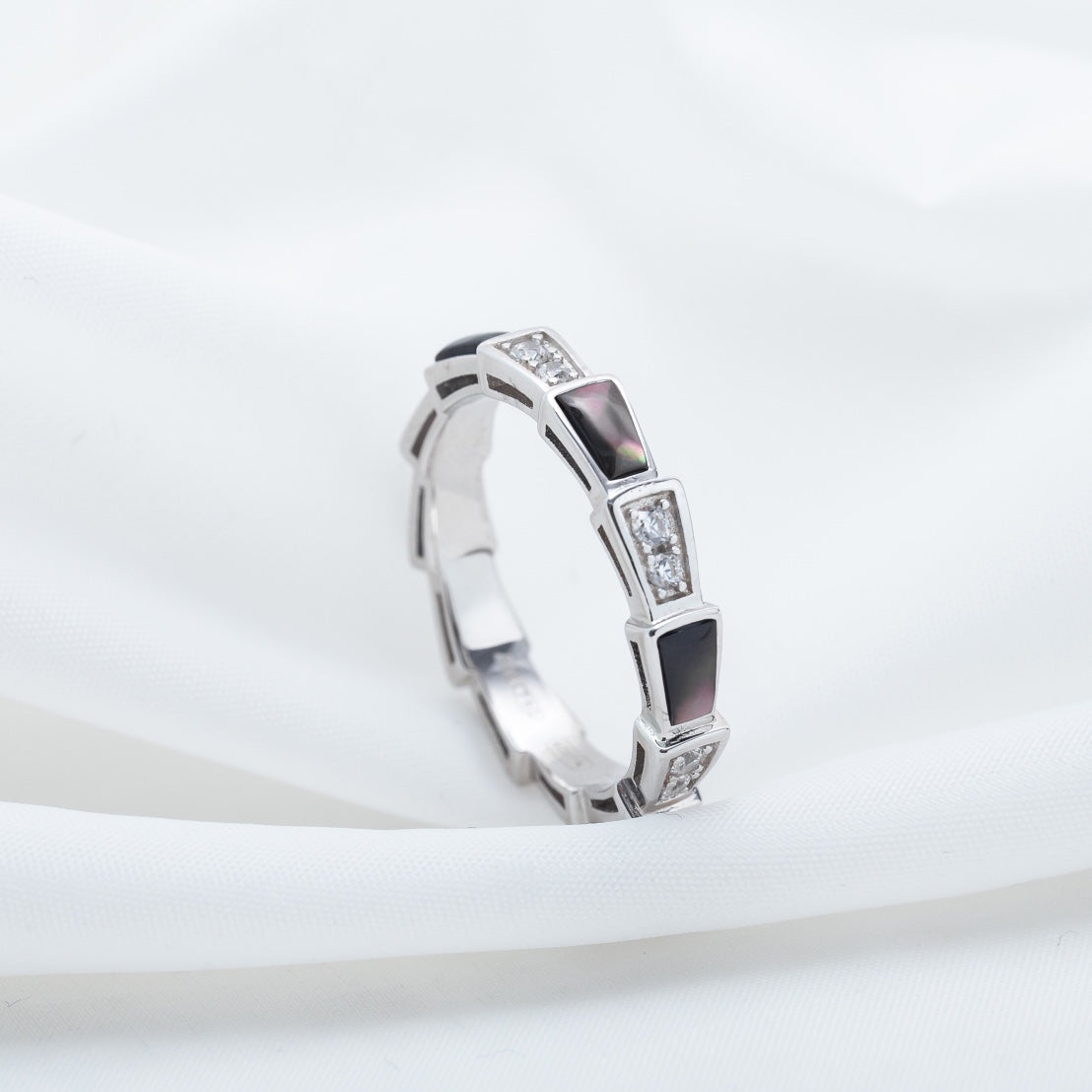[⭐Luxery]SERPENTI RING SILVER  DIAMOND BLACK MOP 3MM