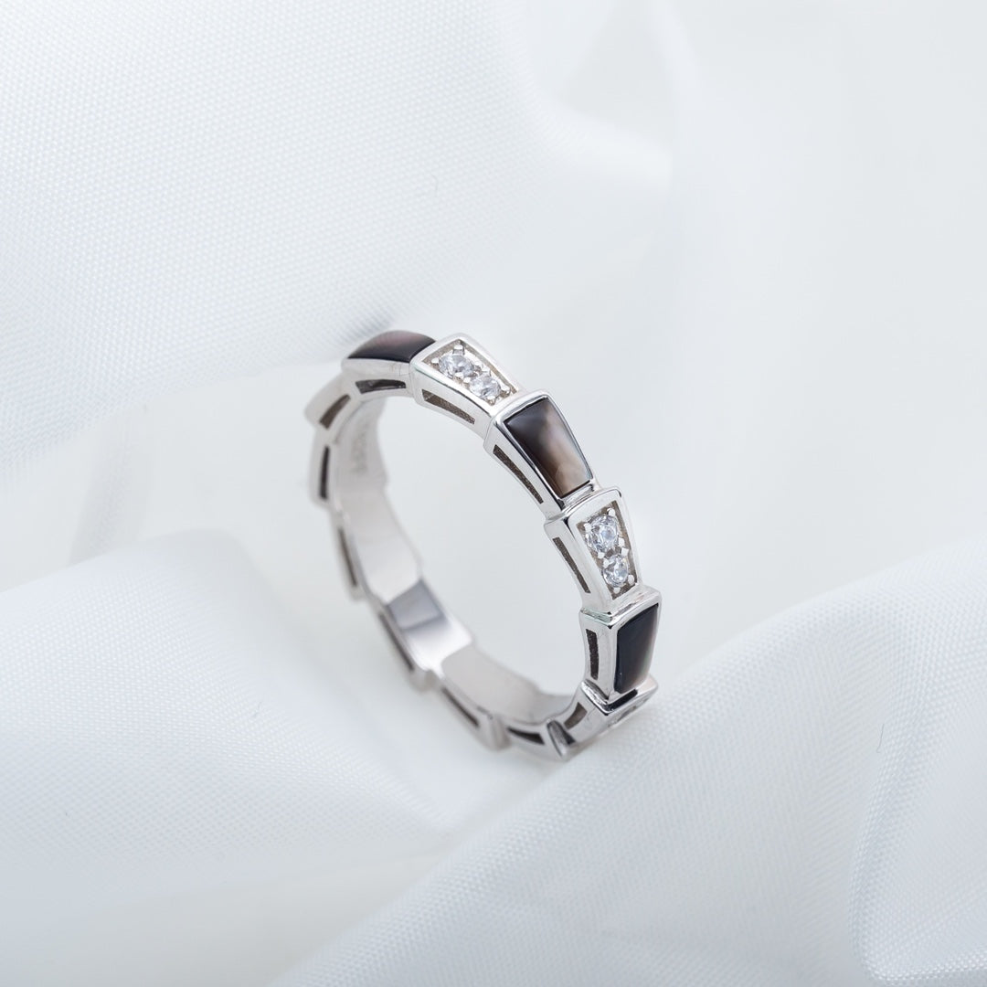 [⭐Luxery]SERPENTI RING SILVER  DIAMOND BLACK MOP 3MM