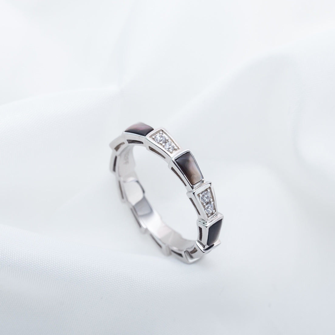 [⭐Luxery]SERPENTI RING SILVER  DIAMOND BLACK MOP 3MM