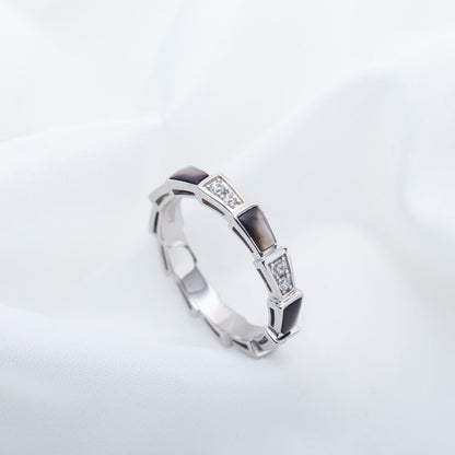 [⭐Luxery]SERPENTI RING SILVER  DIAMOND BLACK MOP 3MM
