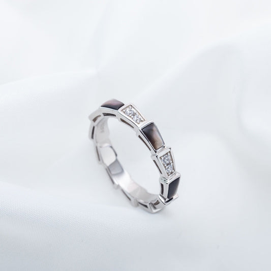 [⭐Luxery]SERPENTI RING SILVER  DIAMOND BLACK MOP 3MM