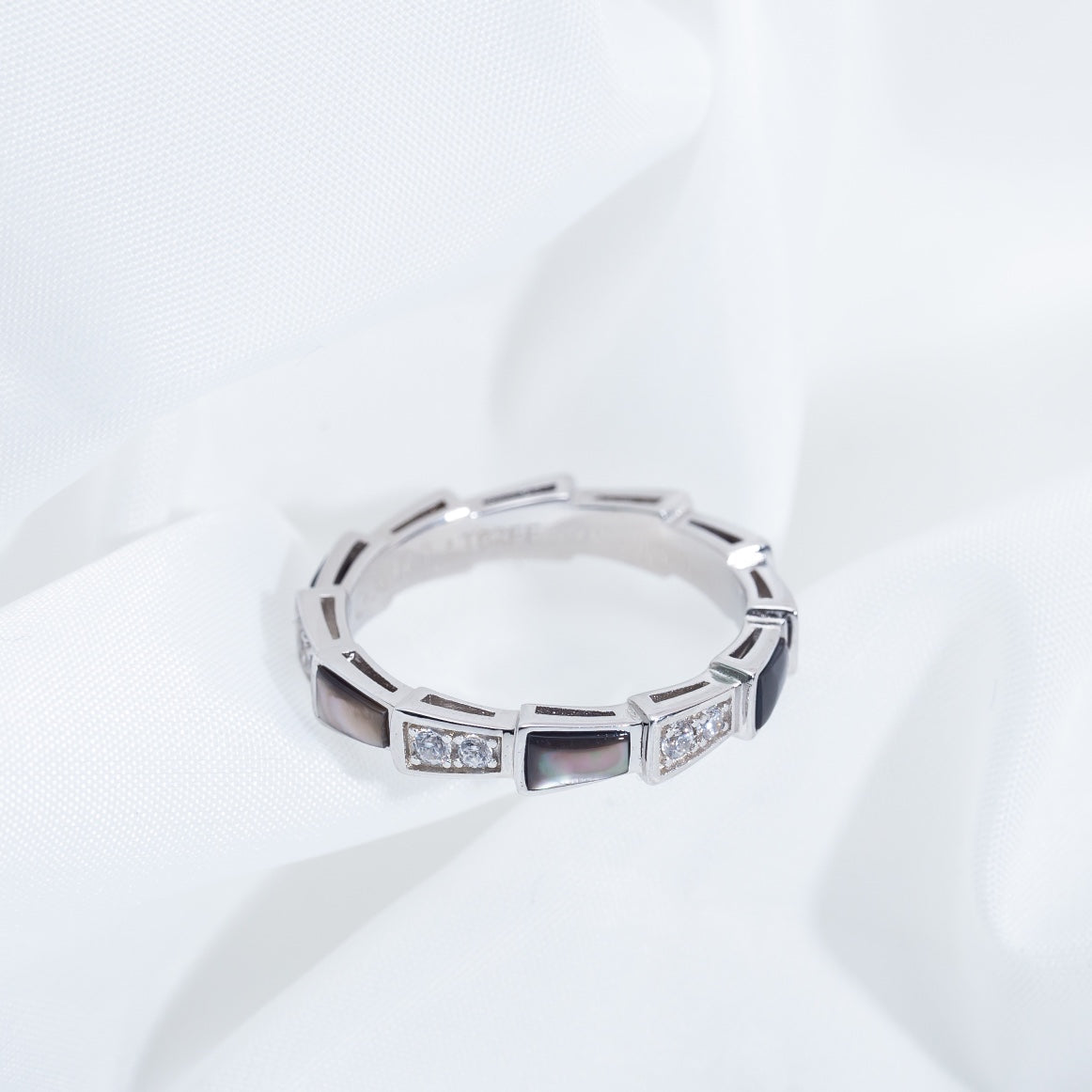 [⭐Luxery]SERPENTI RING SILVER  DIAMOND BLACK MOP 3MM