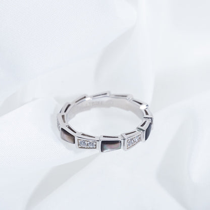 [⭐Luxery]SERPENTI RING SILVER  DIAMOND BLACK MOP 3MM