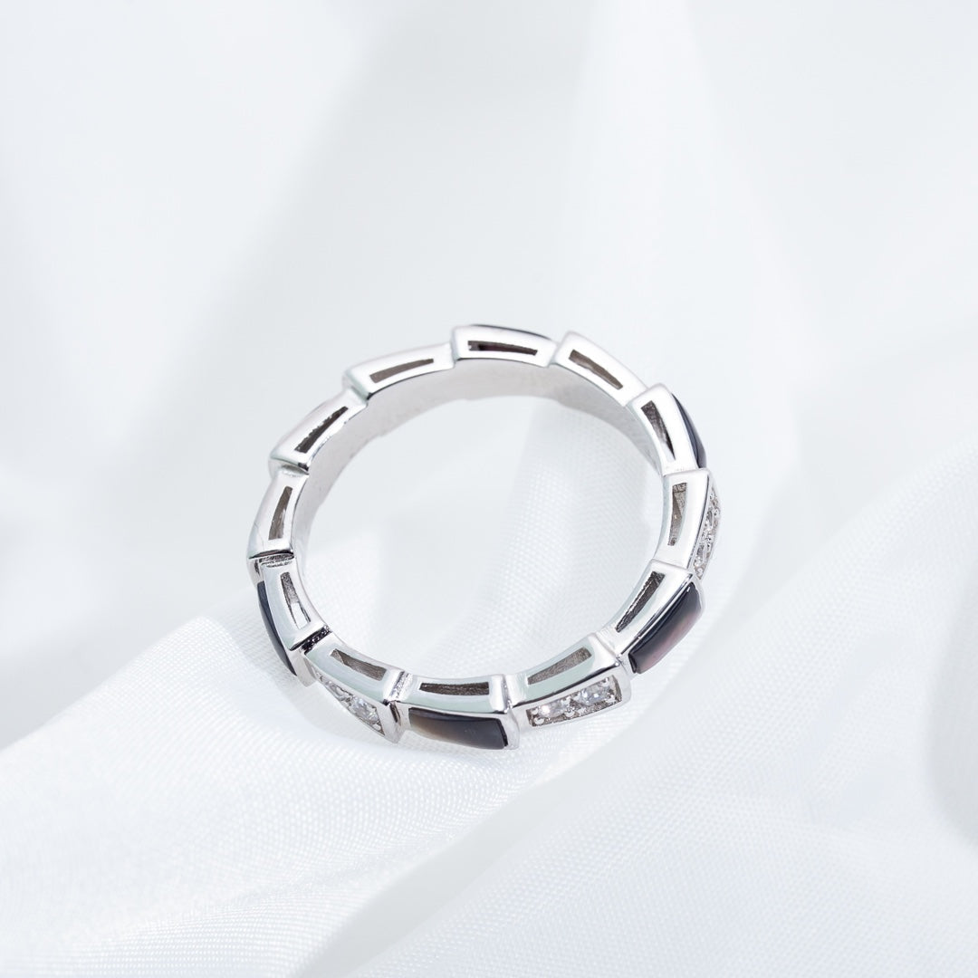 [⭐Luxery]SERPENTI RING SILVER  DIAMOND BLACK MOP 3MM