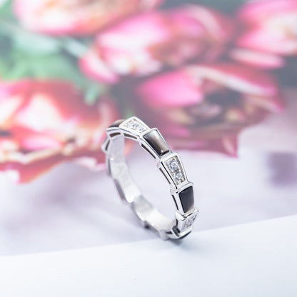 [⭐Luxery]SERPENTI RING SILVER  DIAMOND BLACK MOP 3MM
