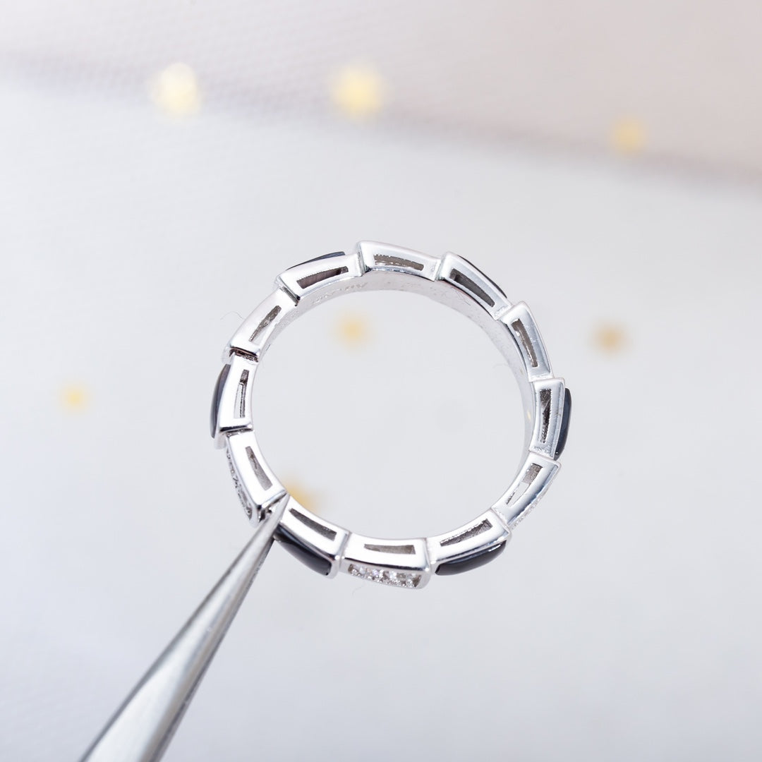 [⭐Luxery]SERPENTI RING SILVER  DIAMOND BLACK MOP 3MM