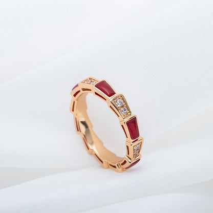 [⭐Luxery]SERPENTI RING PINK GOLD CARNELIAN DIAMOND 3MM