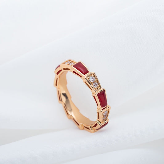 [⭐Luxery]SERPENTI RING PINK GOLD CARNELIAN DIAMOND 3MM