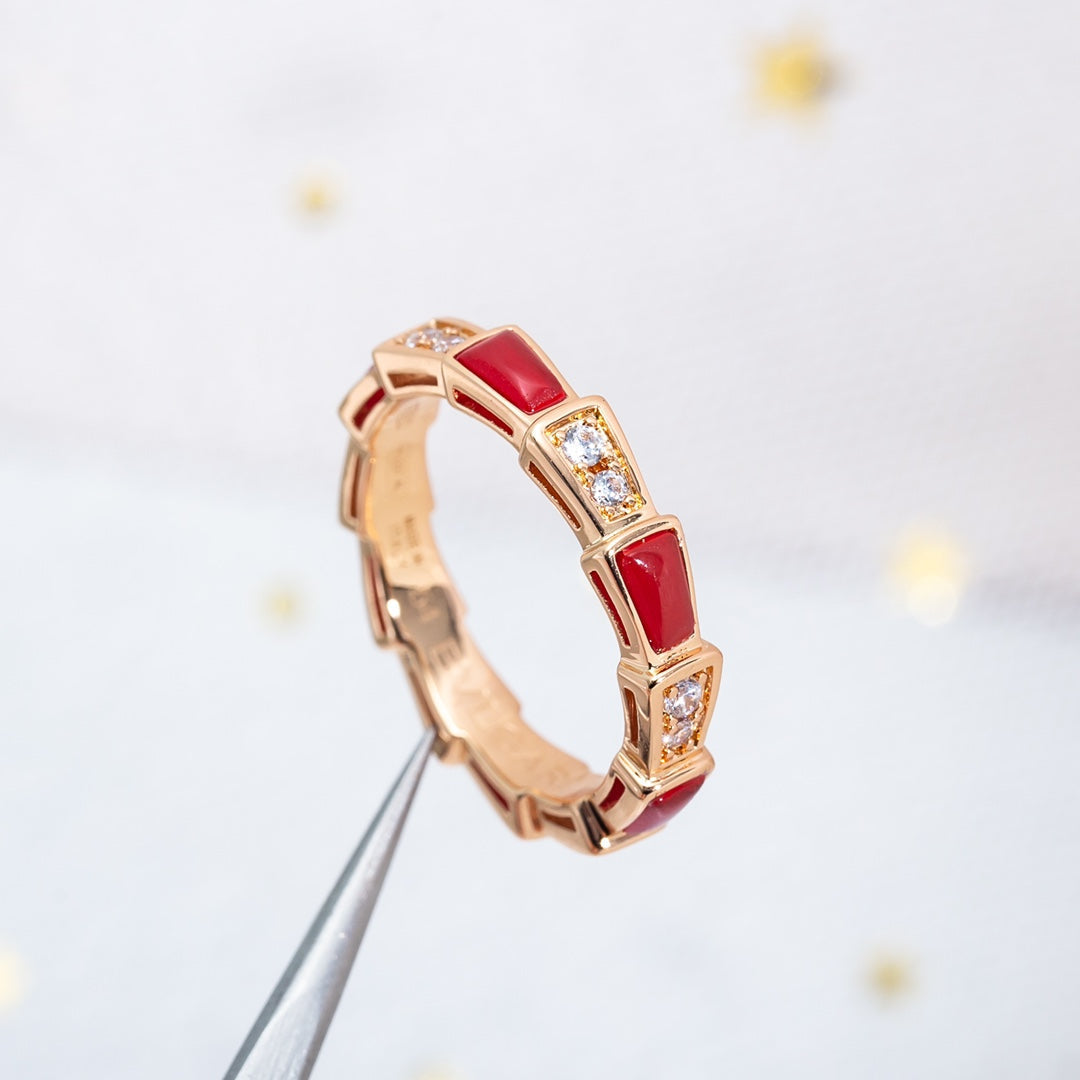 [⭐Luxery]SERPENTI RING PINK GOLD CARNELIAN DIAMOND 3MM