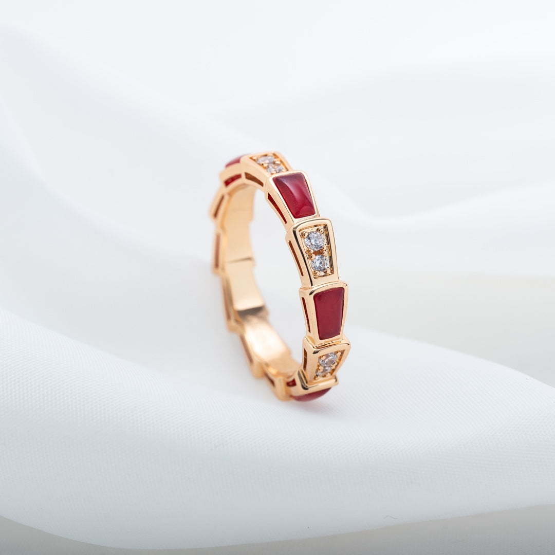 [⭐Luxery]SERPENTI RING PINK GOLD CARNELIAN DIAMOND 3MM