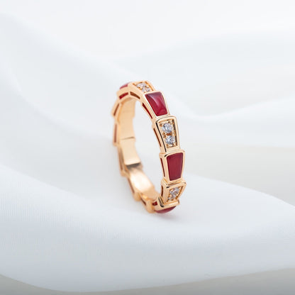 [⭐Luxery]SERPENTI RING PINK GOLD CARNELIAN DIAMOND 3MM