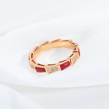 [⭐Luxery]SERPENTI RING PINK GOLD CARNELIAN DIAMOND 3MM