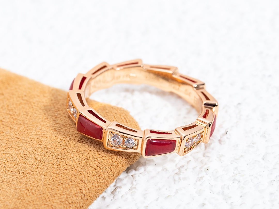 [⭐Luxery]SERPENTI RING PINK GOLD CARNELIAN DIAMOND 3MM