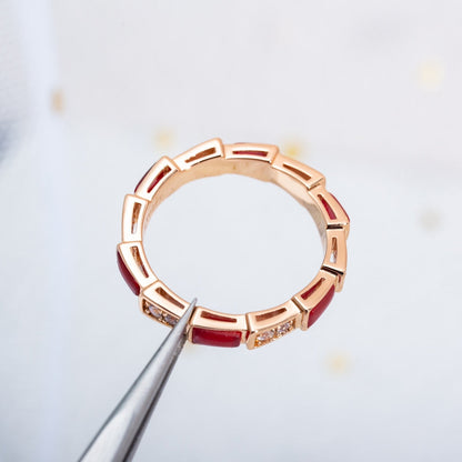 [⭐Luxery]SERPENTI RING PINK GOLD CARNELIAN DIAMOND 3MM