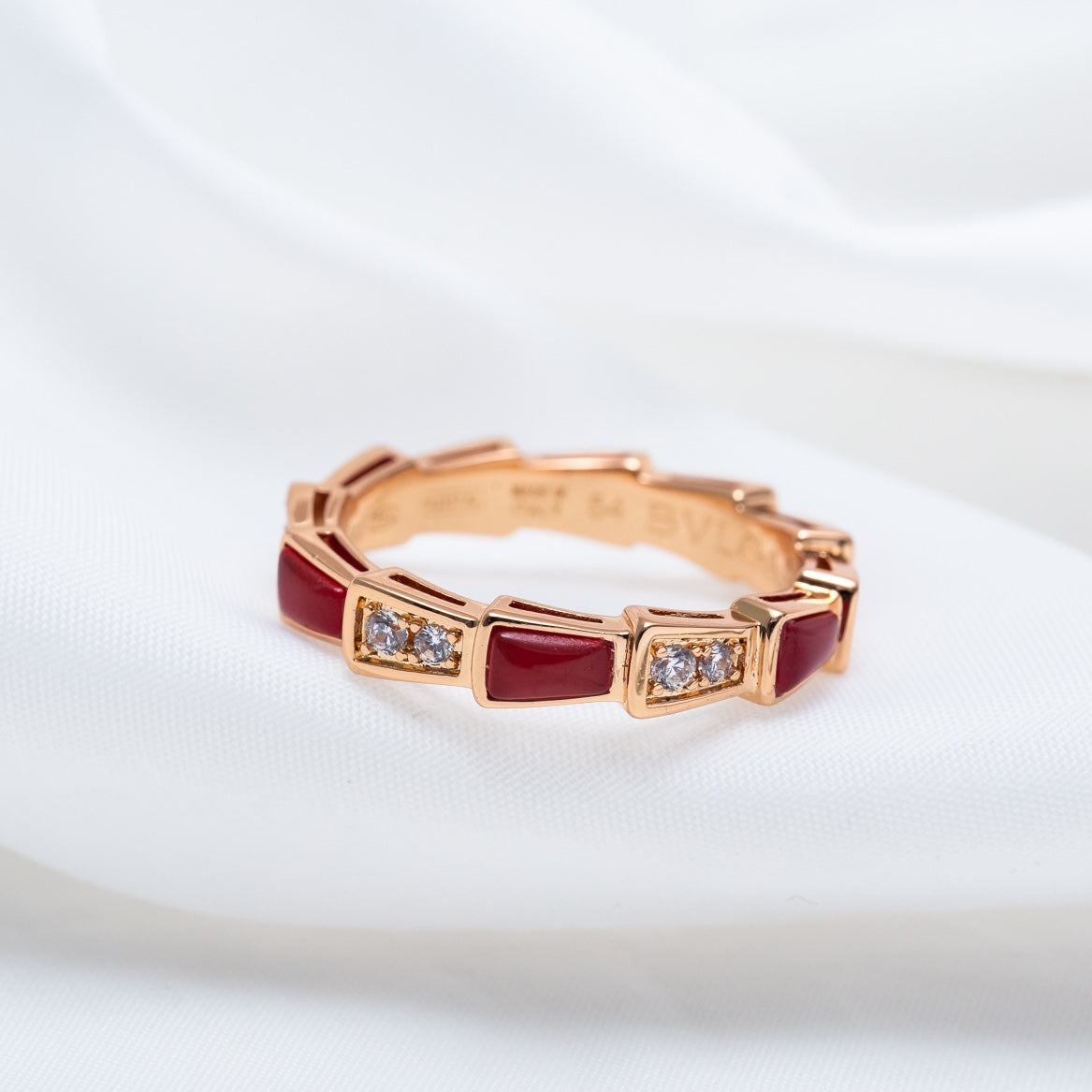 [⭐Luxery]SERPENTI RING PINK GOLD CARNELIAN DIAMOND 3MM