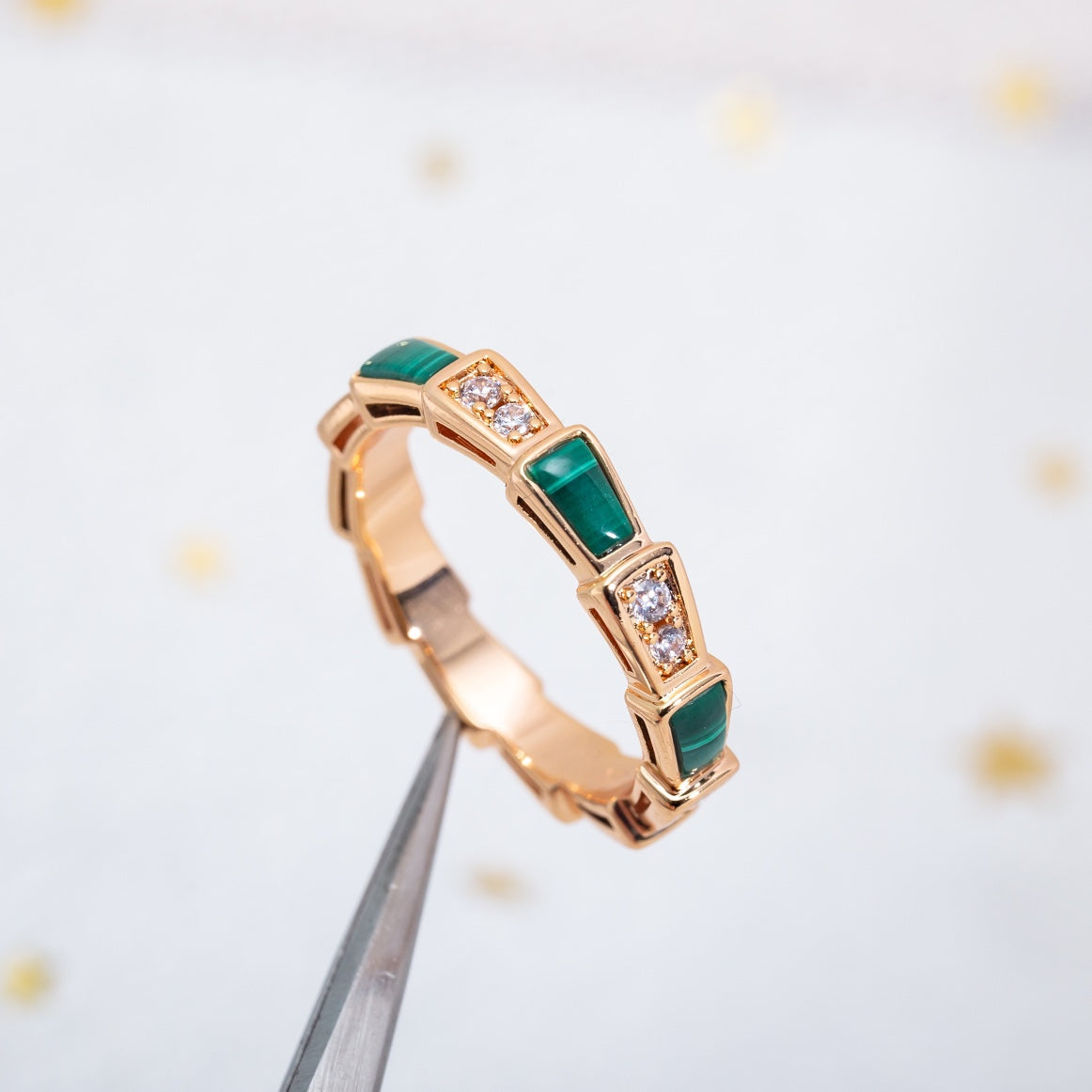 [⭐Luxery]SERPENTI RING PINK GOLD MALACHITE DIAMOND 3MM