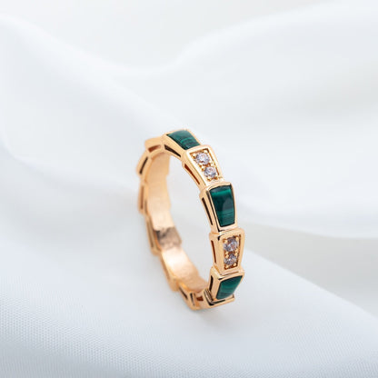 [⭐Luxery]SERPENTI RING PINK GOLD MALACHITE DIAMOND 3MM