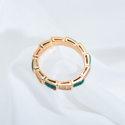 [⭐Luxery]SERPENTI RING PINK GOLD MALACHITE DIAMOND 3MM